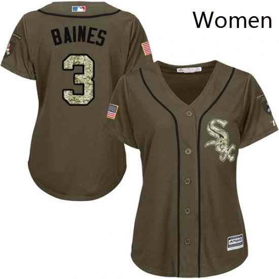 Womens Majestic Chicago White Sox 3 Harold Baines Authentic Green Salute to Service MLB Jersey
